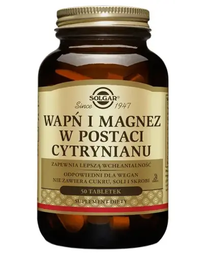 Solgar Wapń i Magnez cytrynian, 50 tabletek - Tabletki z wapniem i magnezem dla osób dorosłych