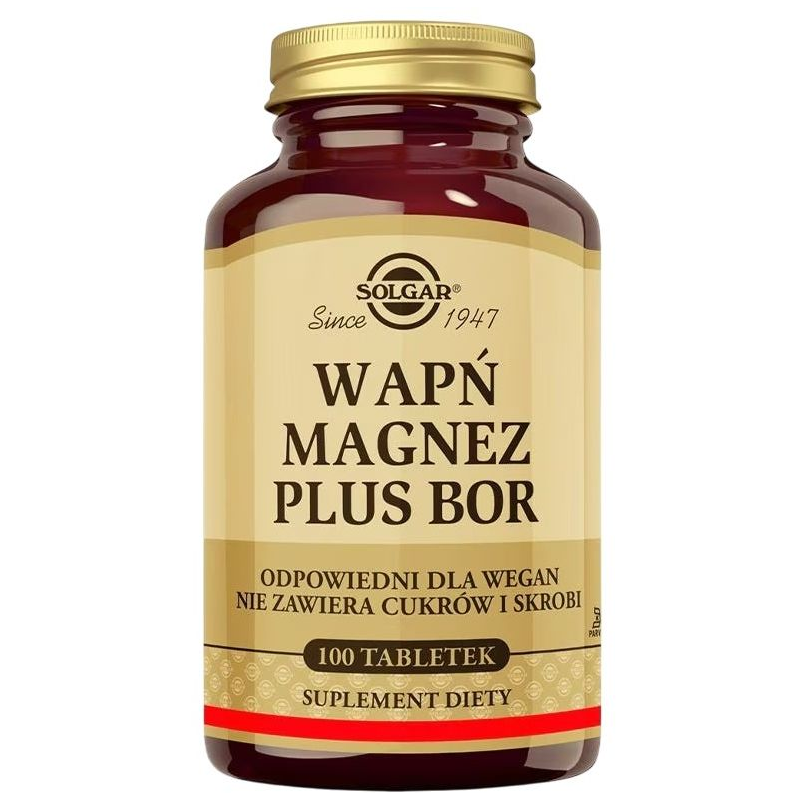 Solgar Wapń Magnez plus Bor, 100 tabletek - Tabletki bez cukrów i skrobi