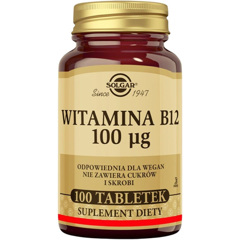 Solgar Witamina B12 100 µg, 100 tabletek - Suplement diety  dla osób dorosłych