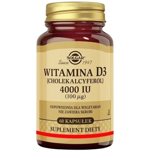 Solgar Witamina D3 4000 IU, 60 kapsułek - Witamina D bez cukru, soli i skrobii