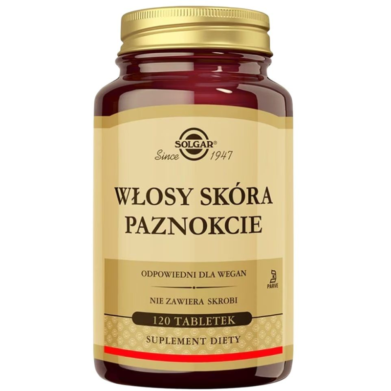 Solgar Włosy, Skóra, Paznokcie, 120 tabletek  - Kompozycja składników wspierających zdrowy wygląd