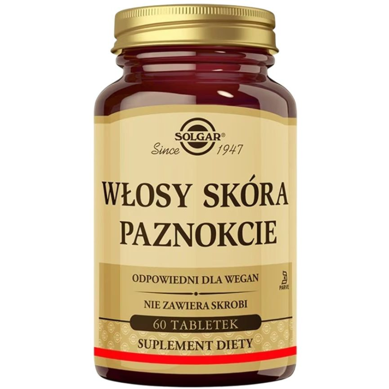 Solgar Włosy Skóra Paznokcie, 60 tabletek - Kompozycja składników wspierających zdrowy wygląd