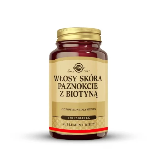 Solgar Włosy Skóra Paznokcie z Biotyną, 120 tabletek - Tabletki na wypadanie włosów