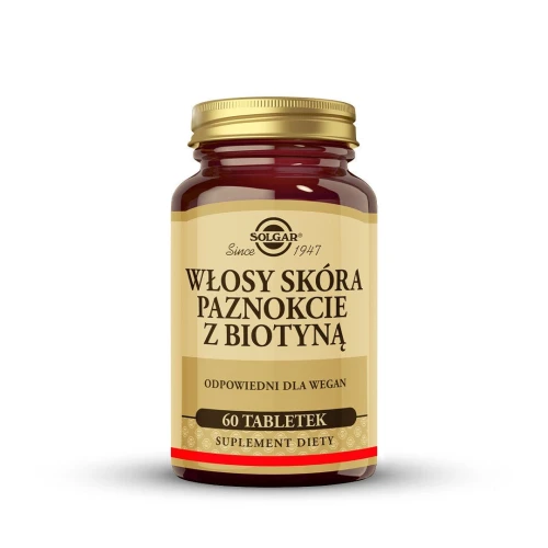 Solgar Włosy Skóra Paznokcie z Biotyną, 60 tabletek - Tabletki na włosy