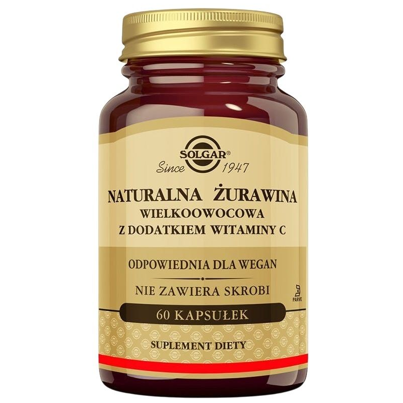 Solgar Naturalna żurawina wielkoowocowa, 60 kapsułek - Odpowiednie dla wegan kapsułki z żurawiną i witaminą C
