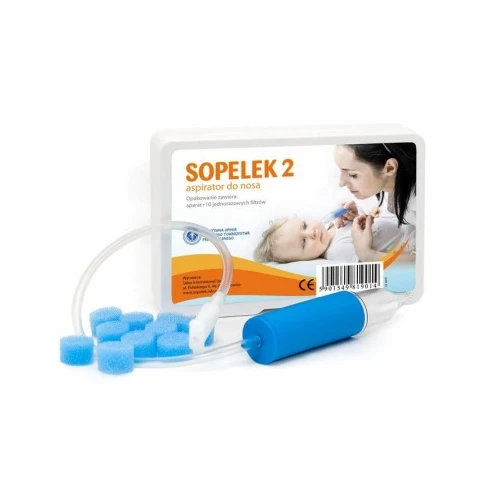 Sopelek 2 Aspirator do nosa aparat + 10 jednorazowych filtrów - Do odciągania wydzieliny za pomocą ust