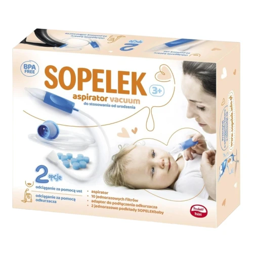 Sopelek 3+ Aspirator do nosa aparat + 10 jednorazowych filtrów - Do odciągania wydzieliny za pomocą ust i odkurzacza
