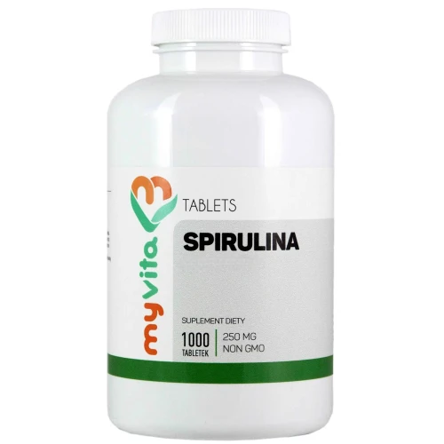MyVita Spirulina 250 mg, 1000 tabletek - Algi morskie – źródło białka roślinnego i witamin z grupy B