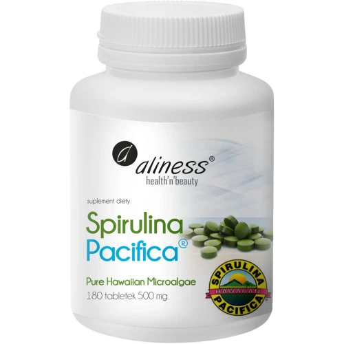 Aliness Spirulina Hawajska Pacyfica, 180 tabletek - Naturalne źródło białka roślinnego, witamin z grupy B oraz minerałów