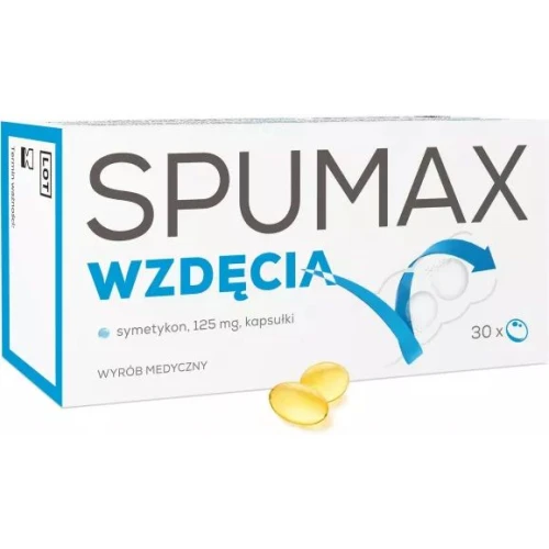Spumax Wzdęcia 125 mg, 30 kapsułek - Łagodzi objawy żołądkowo-jelitowe, wzdęcia, uczucie pełności