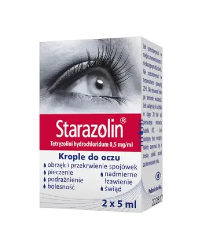 Starazolin, krople do oczu,  2 x 5 ml   - Łagodzi pieczenie, świąd, bolesność, nadmierne łzawienie i podrażnienie oczu