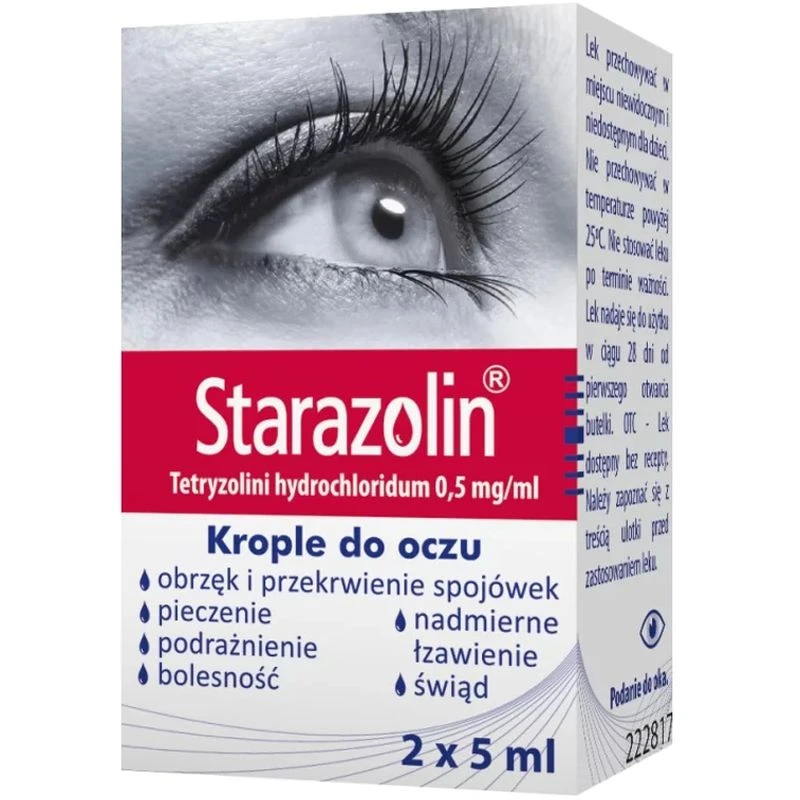 Starazolin, krople do oczu,  2 x 5 ml   - Łagodzi pieczenie, świąd, bolesność, nadmierne łzawienie i podrażnienie oczu
