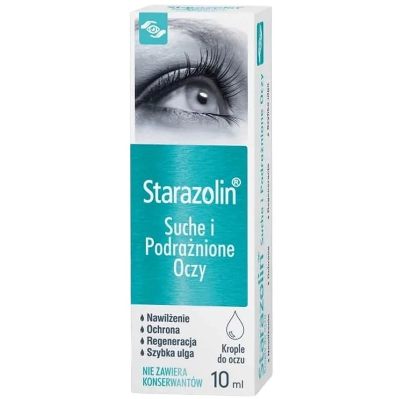 Starazolin Suche i Podrażnione Oczy, krople do oczu, 10 ml - Krople bez konserwantów z dekspantenolem i kwasem hialuronowym