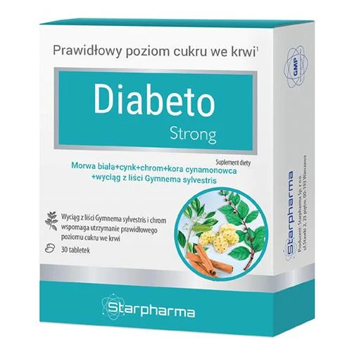 Starpharma Diabeto Strong, 30 tabletek - Kompozycja składników wspierających zachowanie prawidłowego poziomu cukru we krwi