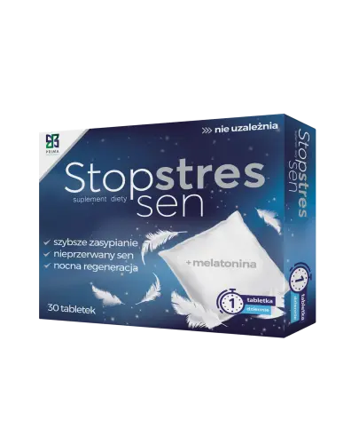 Stopstres Sen tabletki, 30 sztuk - Których składniki pomagają radzić sobie ze stresem, zdenerwowaniem oraz trudnościami z zasypianiem