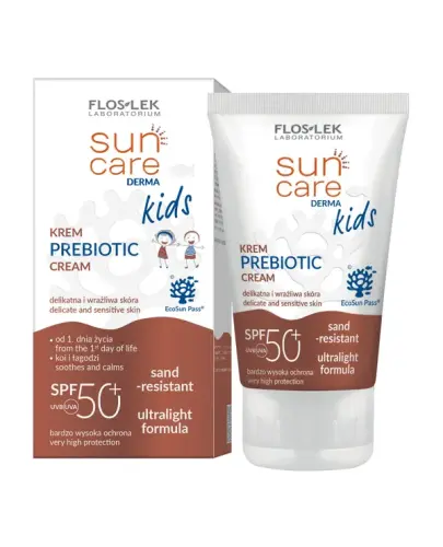 Floslek Sun Care Derma Kids krem prebiotic SPF50+, 50 ml - Skuteczna ochrona i nawilżenie skóry dziecka