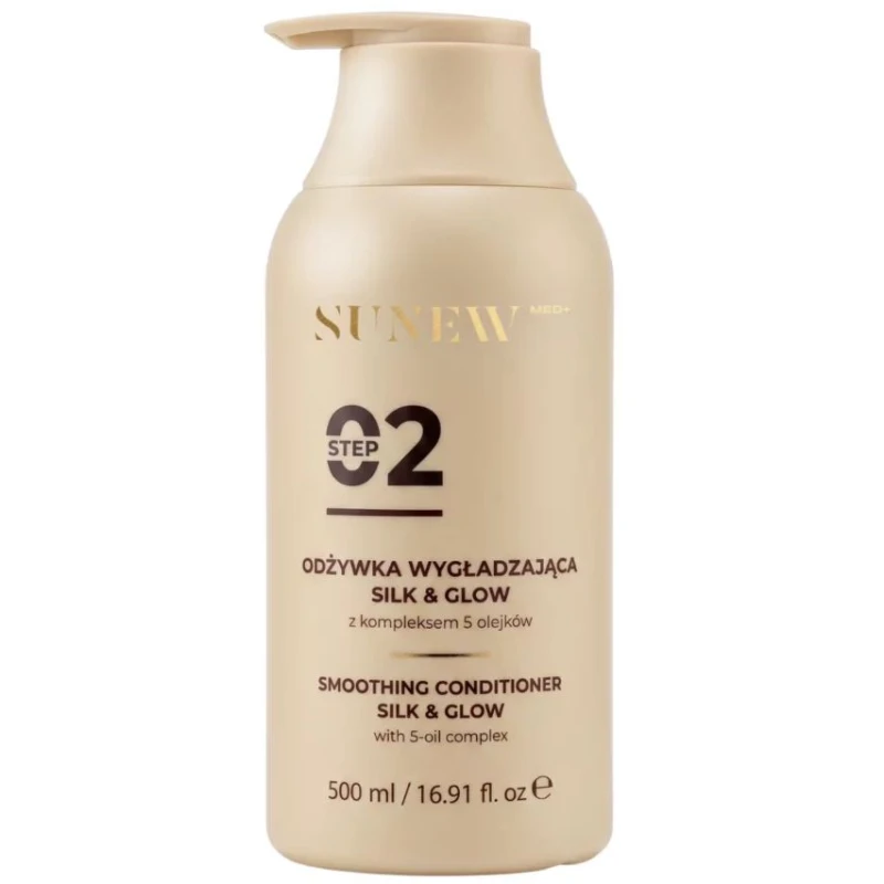 SunewMed+ Silk & Glow Odżywka wygładzająca z kompleksem 5 olejków, 500 ml - Intensywne wygładzenie i nawilżenie włosów