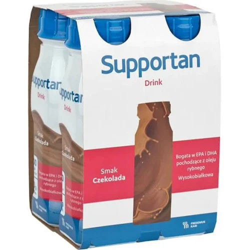 Supportan Drink o smaku czekoladowym, 4 x 200 ml - Kompletna dieta wysokoenergetyczna, wysokobiałkowa, bogata w tłuszcz oraz EPA i DHA