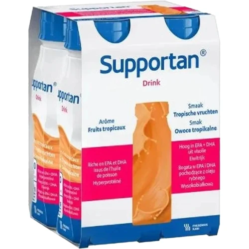Supportan Drink o smaku owoców tropikalnych, 4 x 200 ml - Kompletna dieta wysokoenergetyczna, wysokobiałkowa, bogata w tłuszcz oraz EPA i DHA