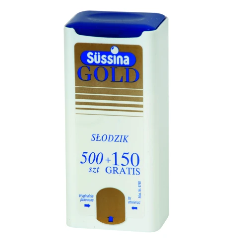 Sussina Gold Słodzik, 650 tabletek - Słodzik stołowy na bazie sacharynianu sodu i aspartamu