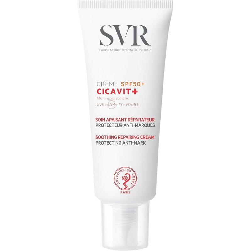 SVR Cicavit+ Krem kojąco-regenerujący SPF 50+, 40 ml  - Chroni przed promieniami, ogranicza ryzyko powstawania czerwonych i brązowych śladów