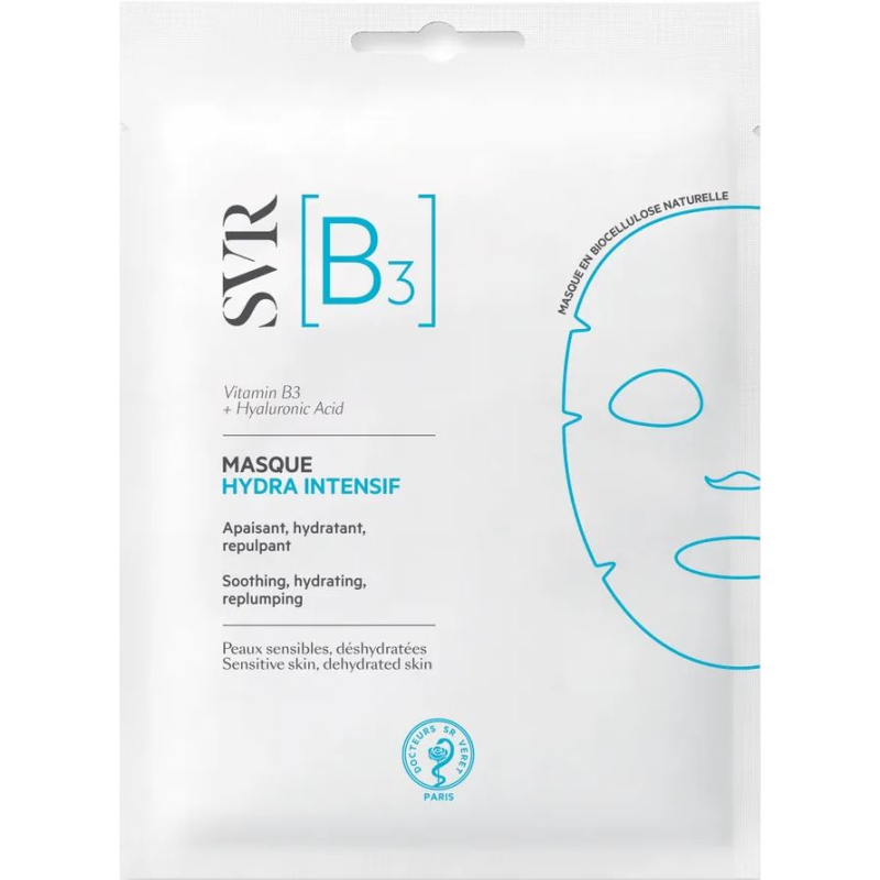 SVR Hydra B3 Intensywnie nawilżająca maska, 12 ml  - Maska wytworzona z naturalnej biocelulozy natychmiastowo przywraca nawilżenie i napina skórę