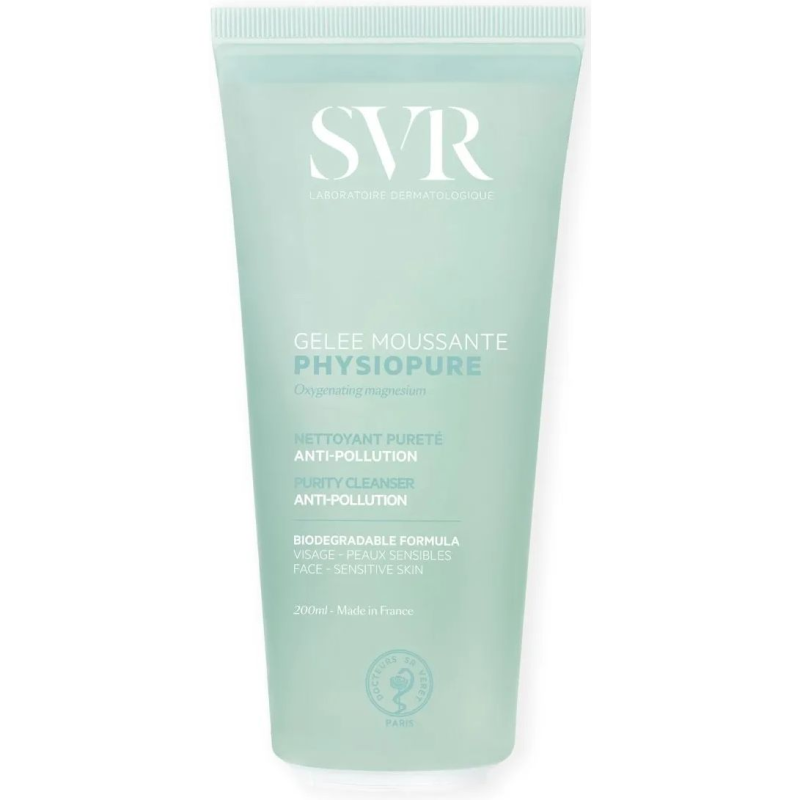 SVR Physiopure Gelee Moussante Żel do mycia skóry twarzy,  200 ml - Usuwa brud, zanieczyszczenia i wszelkie ślady makijażu, nawet wodoodpornego