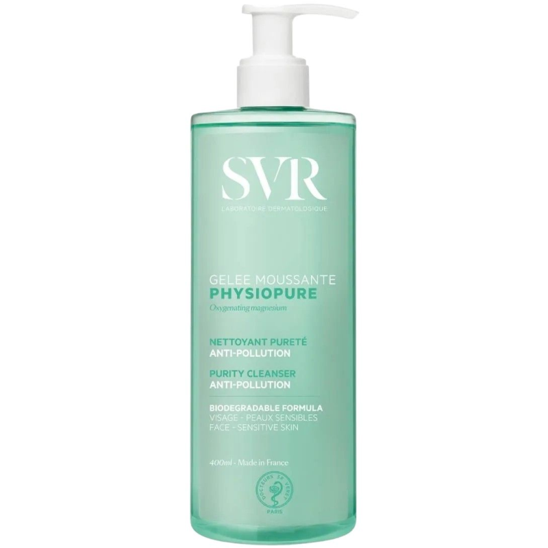 SVR Physiopure Gelee Moussante Żel do mycia skóry twarzy, 400 ml - Żel usuwa zanieczyszczenia, makijaż, pozostawiając uczucie czystości i komfortu
