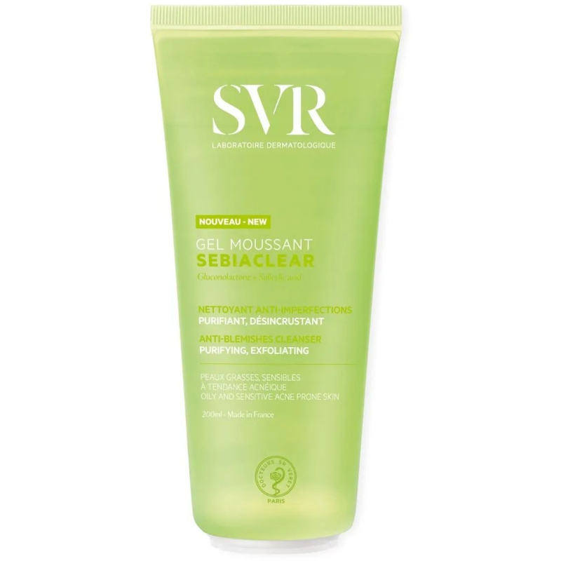 SVR Sebiaclear Gel Moussant Żel do mycia skóry tłustej i trądzikowej, 200 ml - Delikatna pianka usuwa zanieczyszczenia, zachowując równowagę skóry