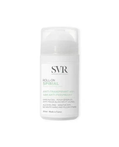 SVR Spirial Roll-on Antyperspirant 48h, 50 ml - Forma kulki zapewnia bezproblemową aplikację na skórze
