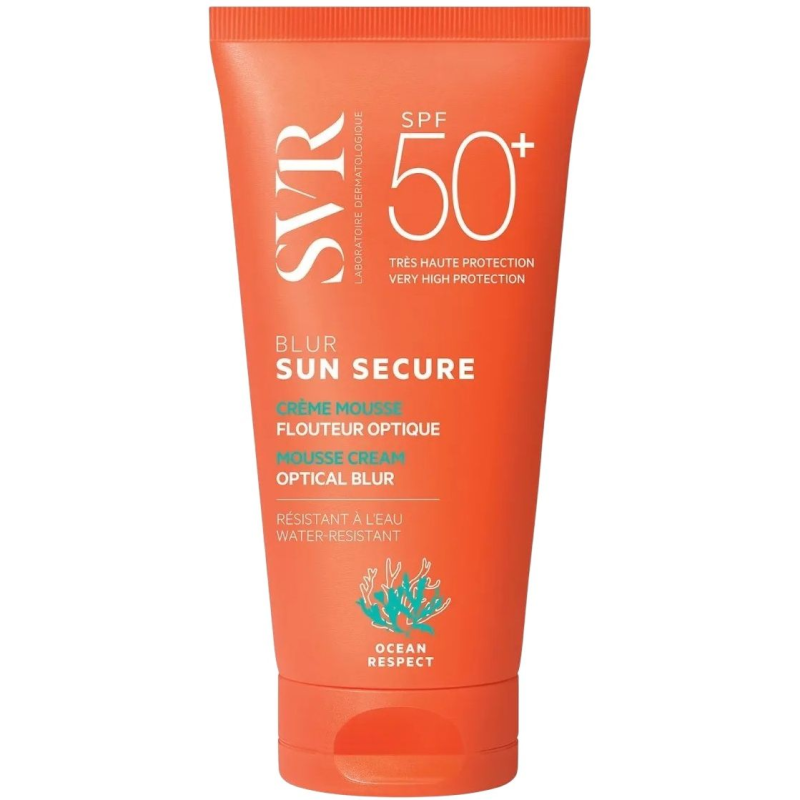 SVR Sun Secure Blur Krem ochronny SPF 50+, 50 ml  - Delikatny, kremowy mus optycznie ujednolicający koloryt skóry