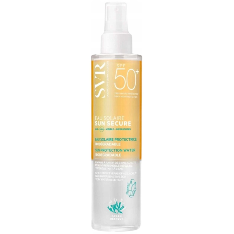 SVR Sun Secure Eau Solaire Ochronny spray przeciwsłoneczny SPF 50+, 200 ml - Biodegradowalna formuła szanująca środowisko morskie