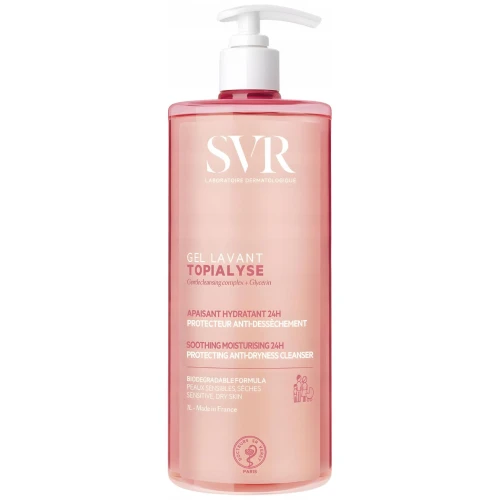 SVR Topialyse Gel Lavant Żel do mycia, 1000 ml  - Delikatnie oczyszcza i chroni wrażliwą i suchą skórę całej rodziny od 1. dnia życia