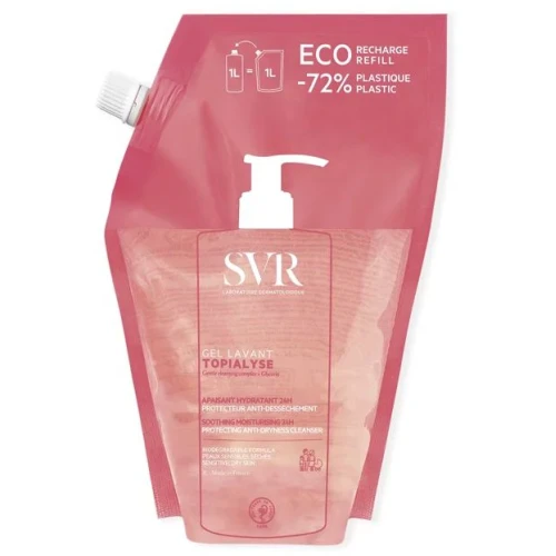 SVR Topialyse Gel Lavant Łagodny żel do mycia - refill, 1000 ml - Kojący żel myjący do skóry bardzo suchej i atopowej
