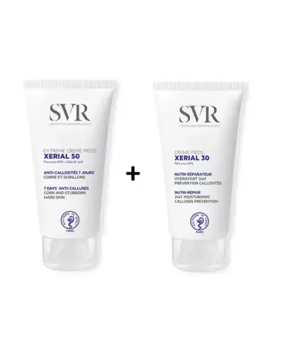 SVR Zestaw do stóp Xerial 50 Extreme Creme Pieds, 50 ml + Xerial 30 Creme Pieds, 50 ml - Kompleksowa pielęgnacja dla bardzo suchej i zrogowaciałej skóry stóp