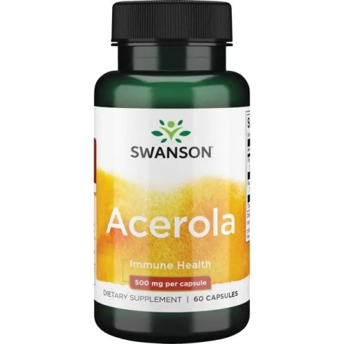 Swanson Acerola 500 mg, 60 kapsułek - Suplement diety z acerolą, która pomaga uzupełnić niedobory witaminy C