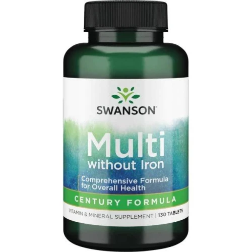 Swanson Multi Century Formula Bez żelaza, 130 tabletek - Wieloskładnikowy kompleks witamin i minerałów dla dorosłych