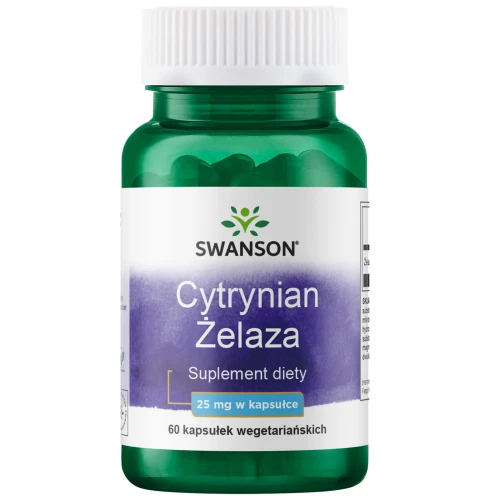 Swanson Cytrynian Żelaza 25 mg, 60 kapsułek - Żelazo w tabletkach dla dorosłych