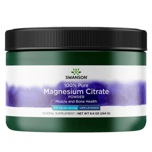 Swanson Cytrynian Magnezu 100% czystości, 244 g - Czysty magnez w proszku 