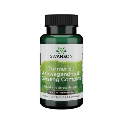 Swanson Full Spectrum Turmeric, Ashwagandha & Ginseng Complex, 60 kapsułek - Ze składnikami dla równowagi psychicznej i lepszego samopoczucia