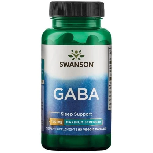 Swanson Gaba Kwas Gamma Aminomasłowy 750 mg, 60 kapsułek - Przyspiesza regenerację i zwiększa efektywność treningów