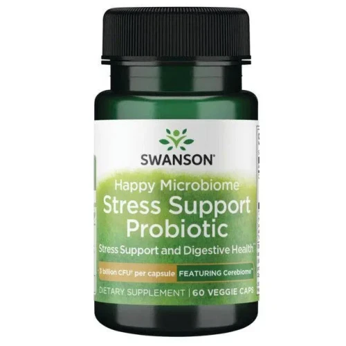 Swanson Happy Microbiome Stress Support Probiotic, 60 kapsułek - Ze szczepami dobroczynnych bakterii probiotycznych