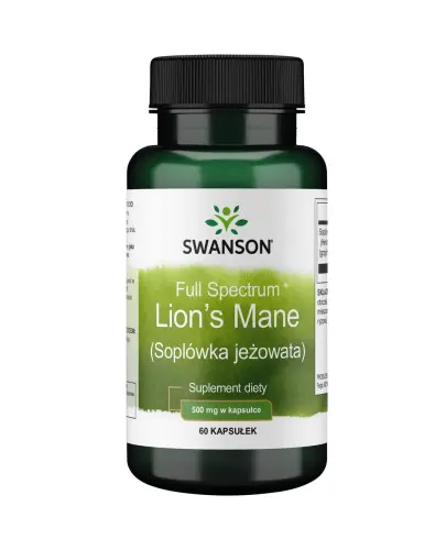 Swanson Full Spectrum Lion's Mane (Soplówka jeżowata), 60 kapsułek - Z ekstraktem z soplówki jeżowatej, która wspiera poprawę pamięci i koncentrację