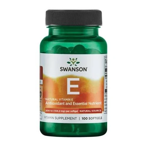 Swanson Witamina E naturalna 200 IU, 100 kapsułek - Kapsułki z tokoferolem na niedobory witaminy E