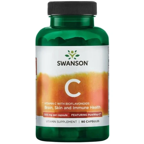 Swanson Pureway C 500, 90 kapsułek - Z kwasem l-askorbinowym i bioflawonoidami cytrusowymi, które  wspierają odporność
