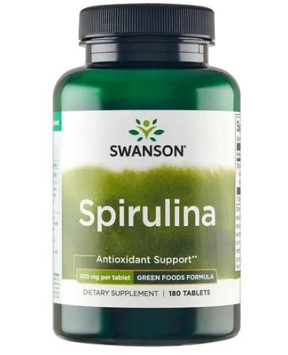 Swanson Spirulina 500 mg, 180 tabletek - Ze spiruliną z alg morskich