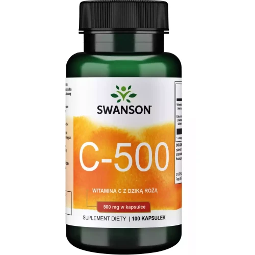 Swanson Witamina C 500 mg z Dziką Różą, 100 kapsułek - Ważny antyoksydant, wspiera odporność organizmu