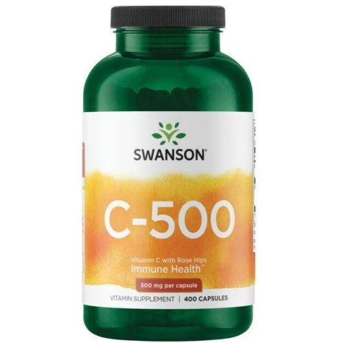 Swanson Witamina C 500 mg, 400 kapsułek - Z witaminą C, która wspomaga działanie układu odpornościowego, syntezę kolagenu i wchłanianie żelaza