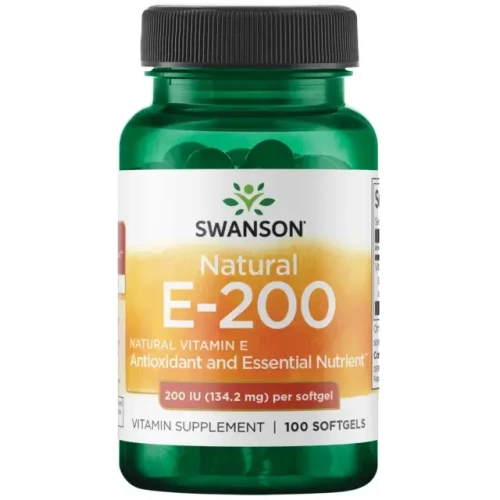 Swanson Witamina E naturalna 200 IU, 100 kapsułek - Kapsułki z tokoferolem na niedobory witaminy E
