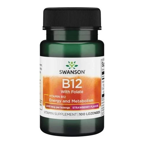 Swanson Witamina B12 1000 mcg z kwasem foliowym, 100 tabletek - Uzupełnia niedobory kobalaminy i folianów